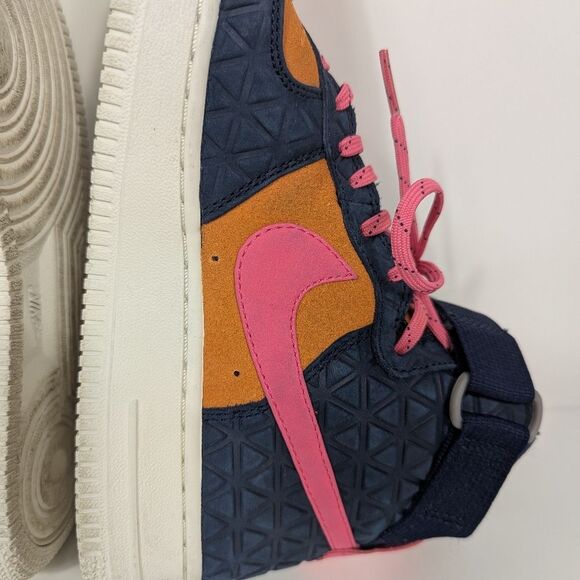 Nike Air Force 1 Hi PRM Suede Dynamic Pink High Top Sneakers in Blue 7 - Picture 6 of 9